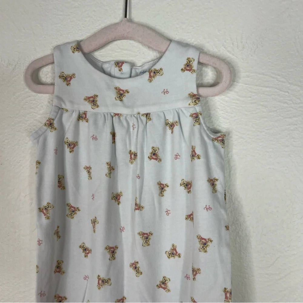 Ralph Lauren Baby Polo Bear Print Cotton Footed Romper White Sleeveless Size 6M